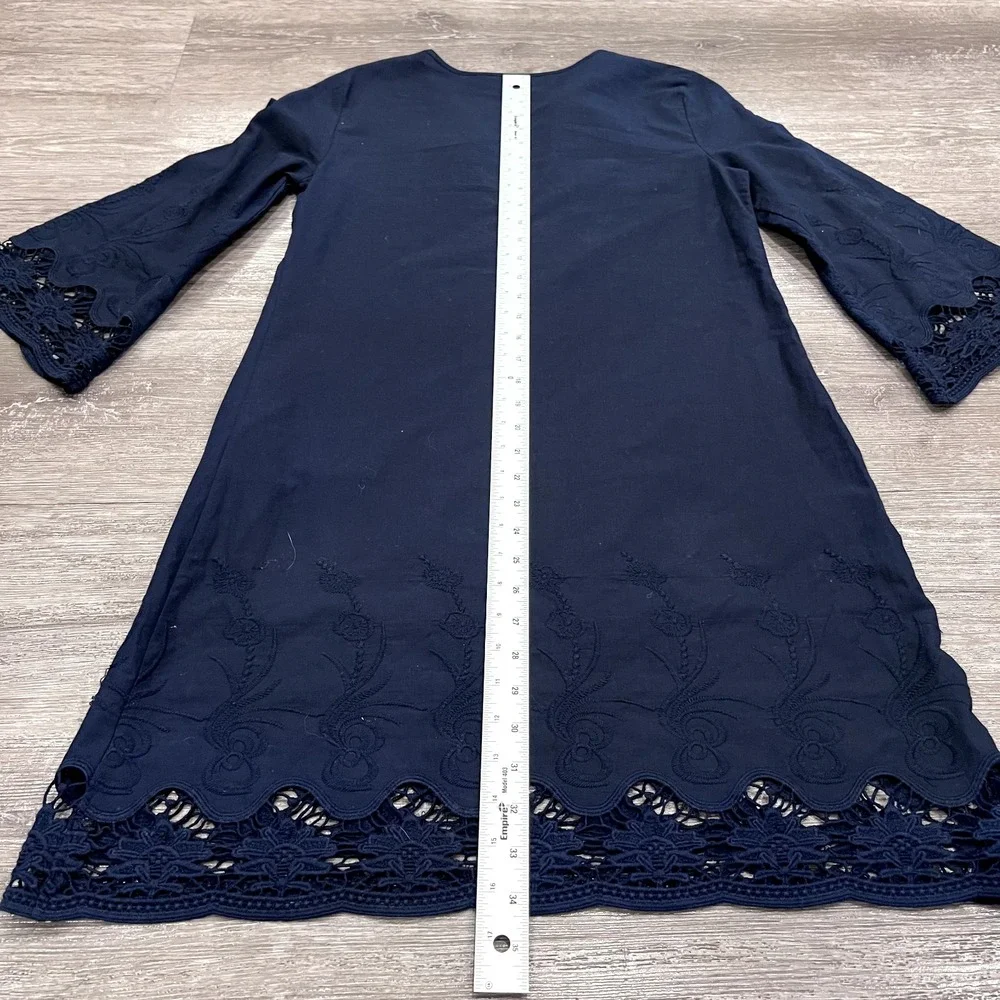Zara Basic Shift Tunic Dress Womens XS Blue‎ Lace 3/4 Sleeve Knee Minimal Casual